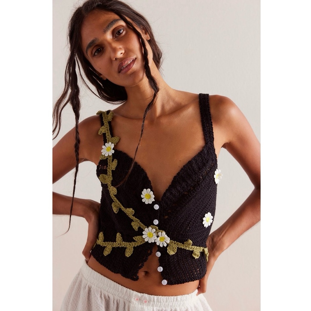 Free People Nigel Preston Floral Embroidered Sweater Tank